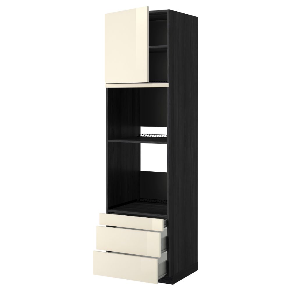 Высокий шкаф для духовки комбинированный, духовка + дверца, 3 ящика МЕТОД / ФОРВАРА, черный, Рингульт кремовый - фото 1