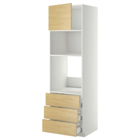 Высокий шкаф для духовки/СВЧ дверца, 3 ящика МЕТОД / МАКСИМЕРА, белый, Тингсрид береза