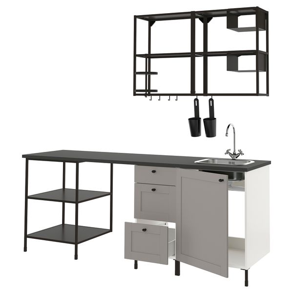 Кухня, 223x63.5x222 см, антрацит/серый каркас IKEA ENHET 293.378.41 - фото 2