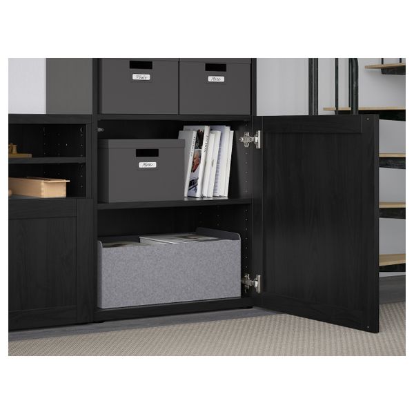 Шкаф для ТВ, комбинированный, стекляные дверцы, черно-коричневый/Ханвикен черно-коричневый прозрачное стекло 300x42x231 см IKEA - фото 5