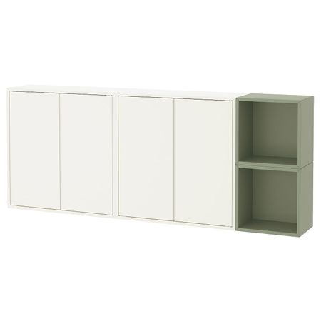 Комбинация настенных шкафов, белый, светло-зеленый 175x25x70 см IKEA EKET ЭКЕТ 494.436.09