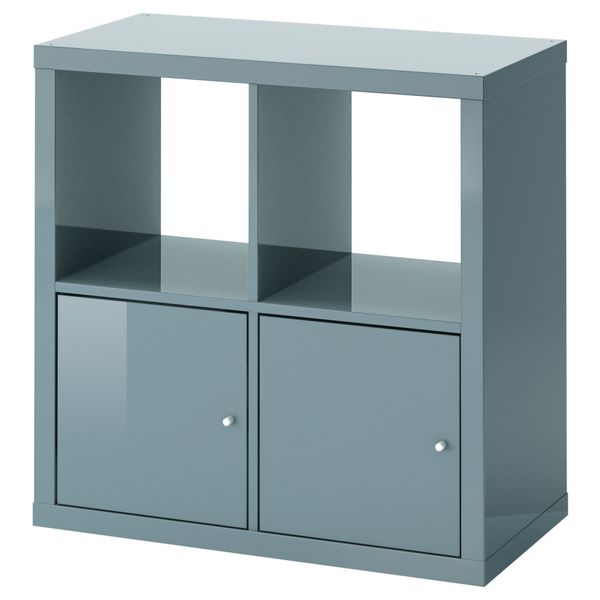 Стеллаж с дверцами КАЛЛАКС, глянцевый серо-бирюзовый (77x77 см) - фото 1