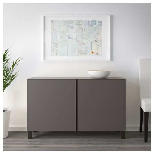 Комбинация для хранения с дверцами БЕСТО, черно-коричневый, Грундсвикен темно-серый - схема-чертеж с размерами