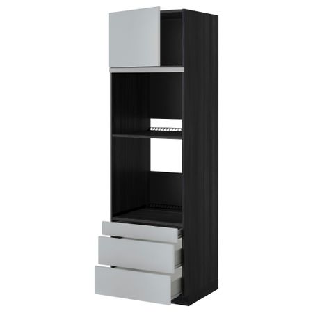 Высокий шкаф для духовки комбинированный, духовка + дверца, 3 ящика МЕТОД / ФОРВАРА, черный, Веддинге серый