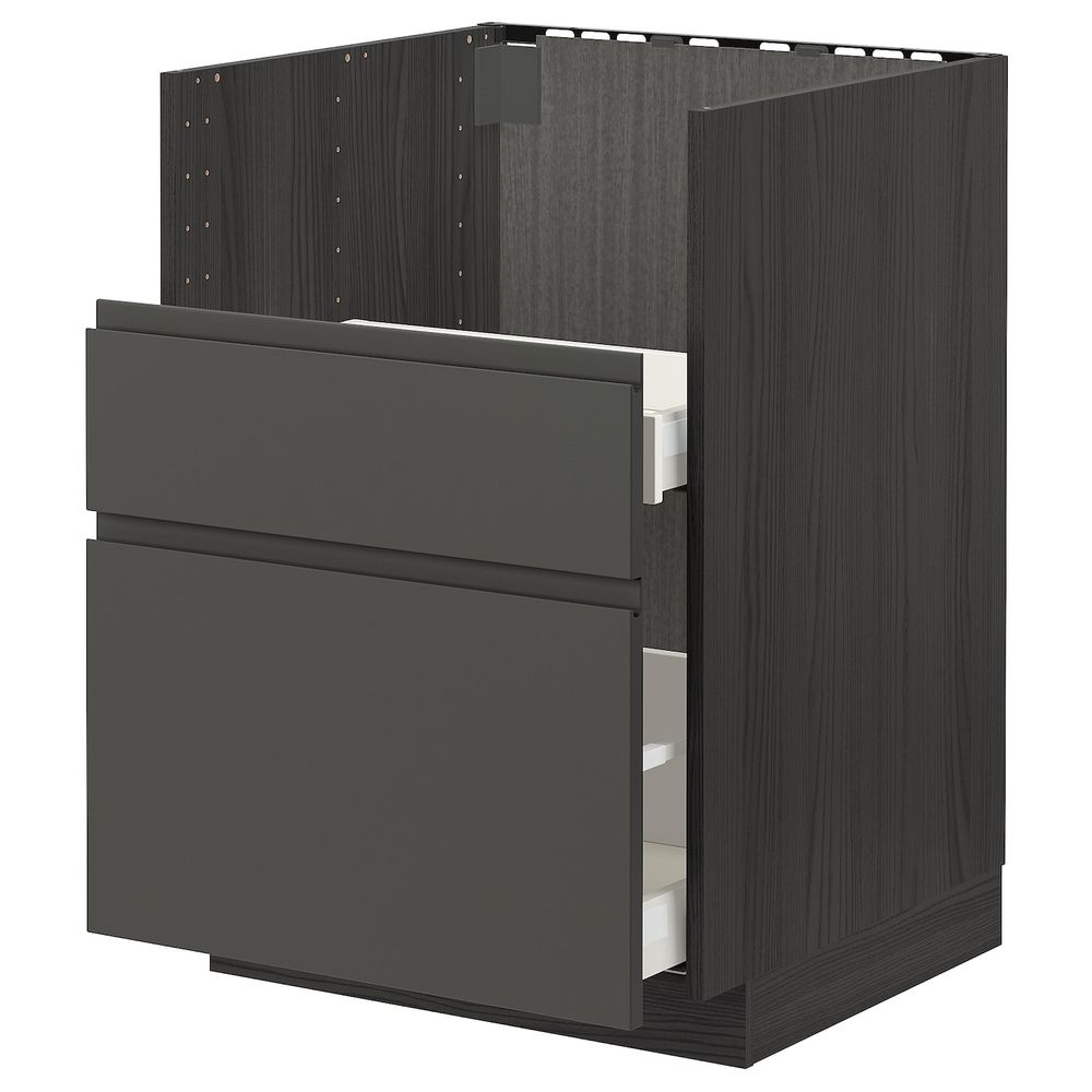 Шкаф под мойку БРЕДШЁН/2фасада/2ящика, черный/Воксторп темно-серый 60x60 см IKEA МЕТОД / МАКСИМЕРА 893.110.65 - схема-чертеж с размерами