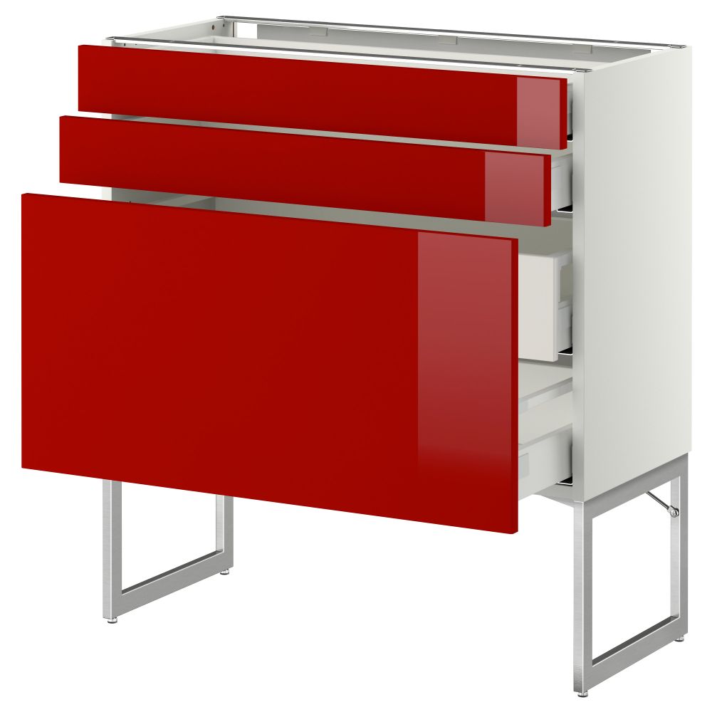 Напольный шкаф 3 фронтальных панели, 2 нижних, 2 средних ящика МЕТОД / МАКСИМЕРА, белый, Рингульт красный - схема-чертеж с размерами