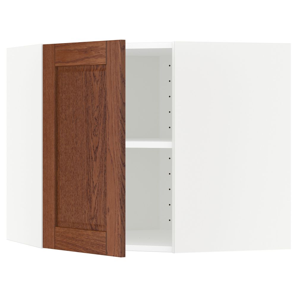 Угловой навесной шкаф с полками МЕТОД, белый, Филипстад коричневый - схема-чертеж с размерами