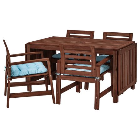 Стол + 4 кресла, для/сада, коричневая морилка/Куддарна голубой IKEA ÄPPLARÖ ЭПЛАРО 992.894.22