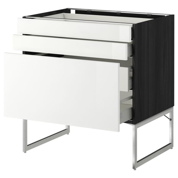 Напольный шкаф 3 фронтальных панели, 2 нижних, 2 средних ящика МЕТОД / МАКСИМЕРА, черный, Рингульт белый - схема-чертеж с размерами