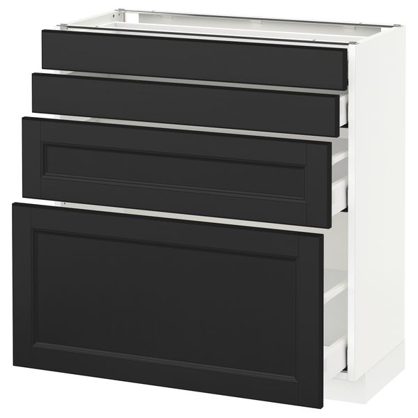 Напольный шкаф 4 фронтальных панели, 4 ящика МЕТОД / МАКСИМЕРА, белый, Лаксарби черно-коричневый - схема-чертеж с размерами