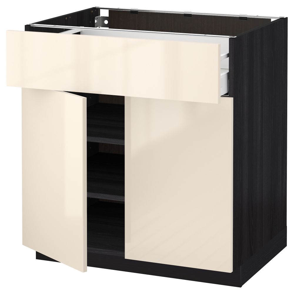 Напольный шкаф + ящик, 2 дверцы МЕТОД / МАКСИМЕРА, черный, Рингульт кремовый - схема-чертеж с размерами