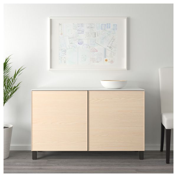 Комбинация для хранения с дверцами БЕСТО, черно-коричневый, Инвикен ясеневый шпон (120x42x74 см) - схема-чертеж с размерами