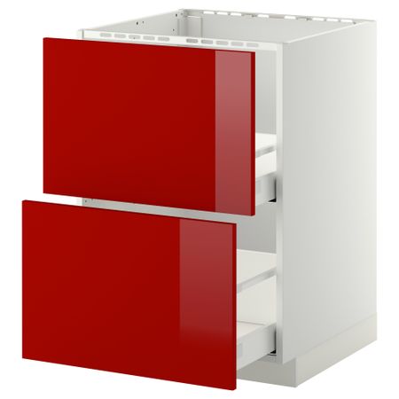 Напольный шкаф под мойку + 2 фронтальных панели, 2 ящика МЕТОД / МАКСИМЕРА, белый, Рингульт красный