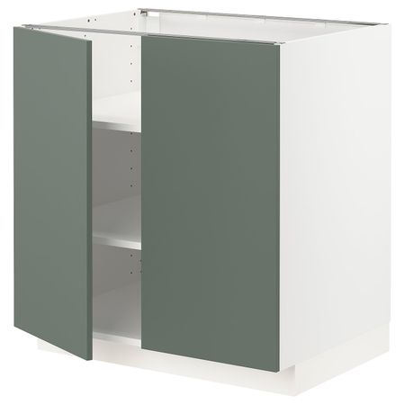 Напольный шкаф с полками/2дверцами, белый/Бодарп серо-зеленый 80x60 см IKEA METOD МЕТОД 094.460.06