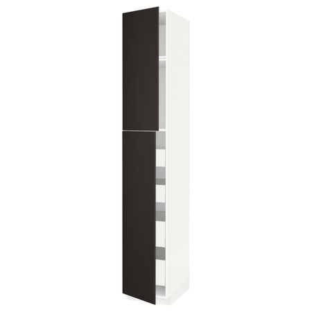 Высокий шкаф/2дверцы/4ящика, белый/Кунгсбакка антрацит 40x60x240 см IKEA METOD МЕТОД / MAXIMERA МАКСИМЕРА 794.454.09
