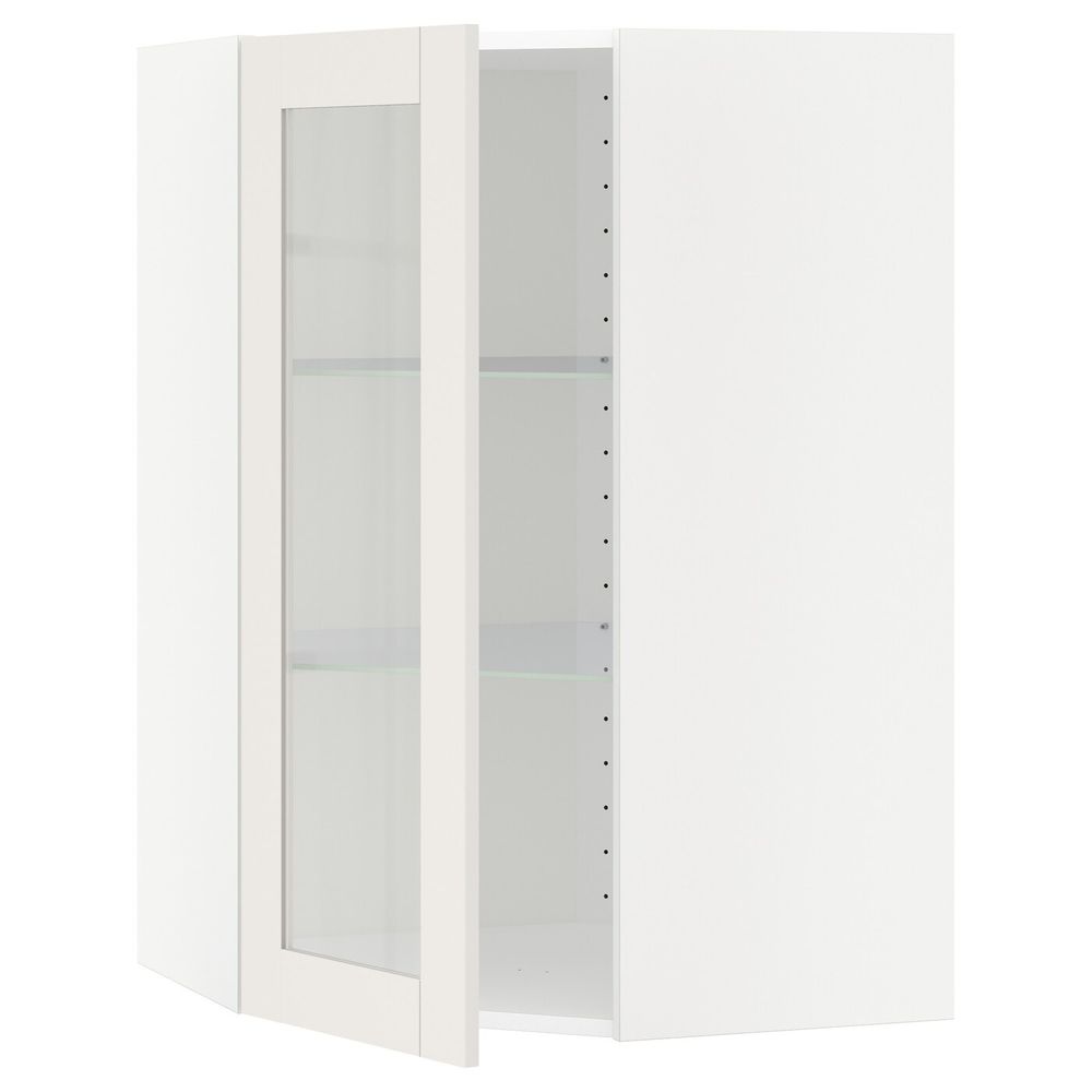 Угловой навесной шкаф с полками, стекляными дв, белый/Сэведаль белый 68x100 см IKEA METOD МЕТОД 292.229.44 - фото 1