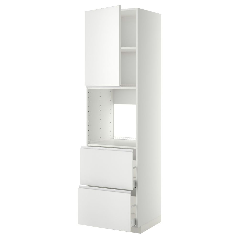 Высокий шкаф для духовки + дверца, 2 форнтальных, 2 высоких ящик МЕТОД / МАКСИМЕРА, белый, Нодста белый - фото 1