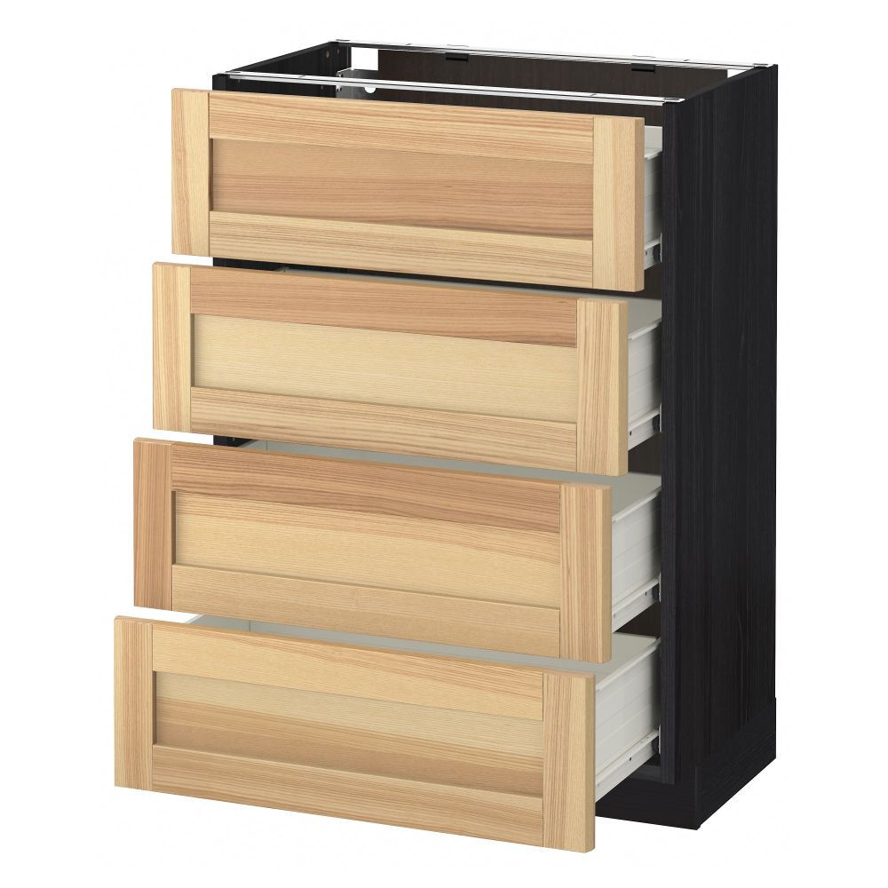 Напольный шкаф 4 фронтальных панели, 4 ящика МЕТОД / ФОРВАРА, черный, Торхэмн ясень - схема-чертеж с размерами