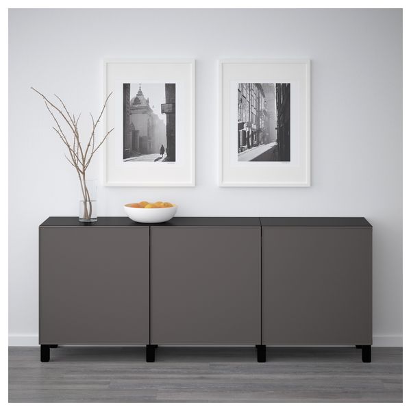 Комбинация для хранения с дверцами БЕСТО, черно-коричневый, Грундсвикен темно-серый (180x40x74 см) - фото 2