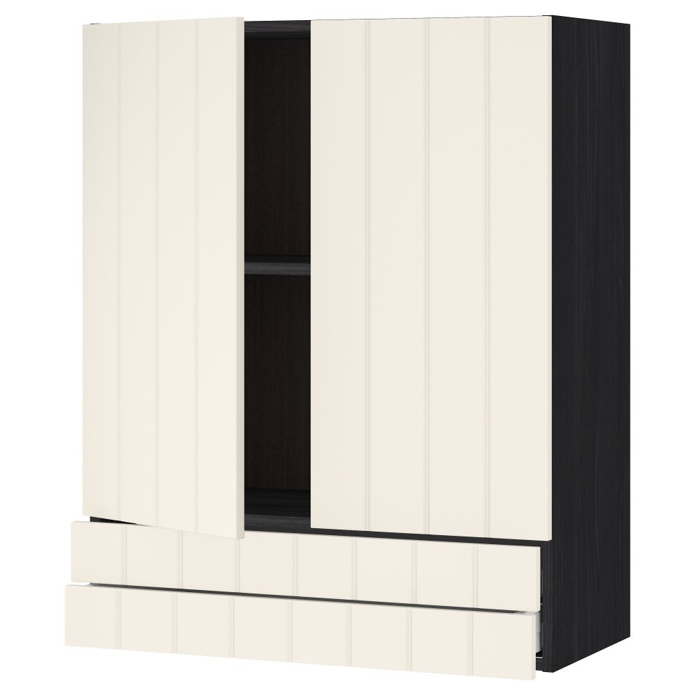 Навесной шкаф, 2 дверцы, 2 ящика МЕТОД / МАКСИМЕРА, черный, Хитарп белый с оттенком - схема-чертеж с размерами