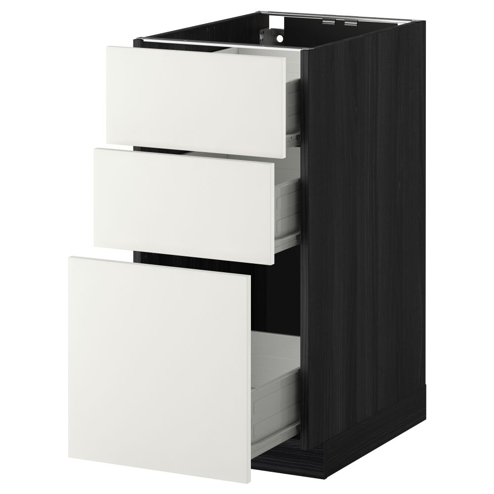 Напольный шкаф с 3 ящиками МЕТОД / ФОРВАРА, черный, Хэггеби белый - схема-чертеж с размерами