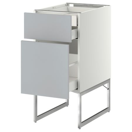 Напольный шкаф 2 фронтальных панели, 2 нижних,1 встроенный ящик МЕТОД / МАКСИМЕРА, белый, Веддинге серый