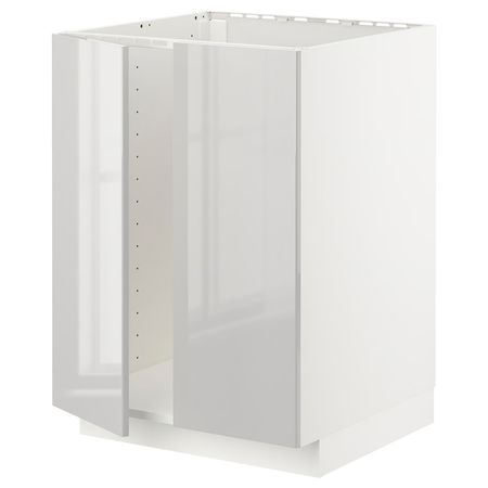 METOD Напольный шкаф для мойки+2 двери - белый/Ringhult светло-серый 60x60 см