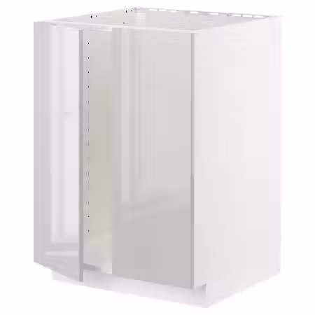 METOD Напольный шкаф для мойки+2 двери - белый/Ringhult светло-серый 60x60 см