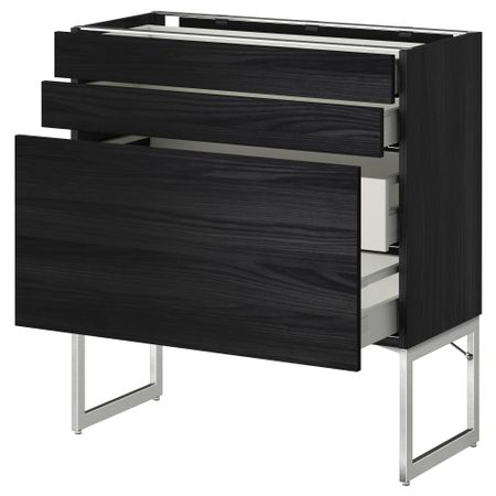 Напольный шкаф 3 фронтальных панели, 2 нижних, 2 средних ящика МЕТОД / МАКСИМЕРА, черный, Тингсрид черный
