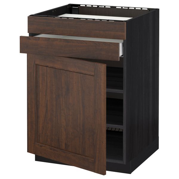 Напольный шкаф для варочной панели, доводчик, 2 фасада, 1 ящик МЕТОД / МАКСИМЕРА, черный, Эдсерум коричневый (60x60 см) - схема-чертеж с размерами