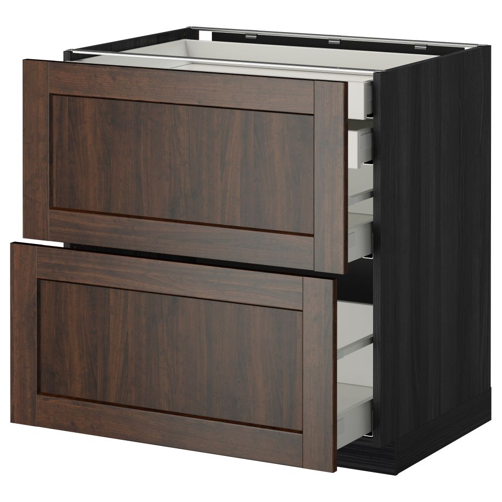 Напольный шкаф 2 фронтальные панели, 2 нижних, 1 средний, 1 высокий ящик МЕТОД / МАКСИМЕРА, черный, Эдсерум коричневый - фото 1