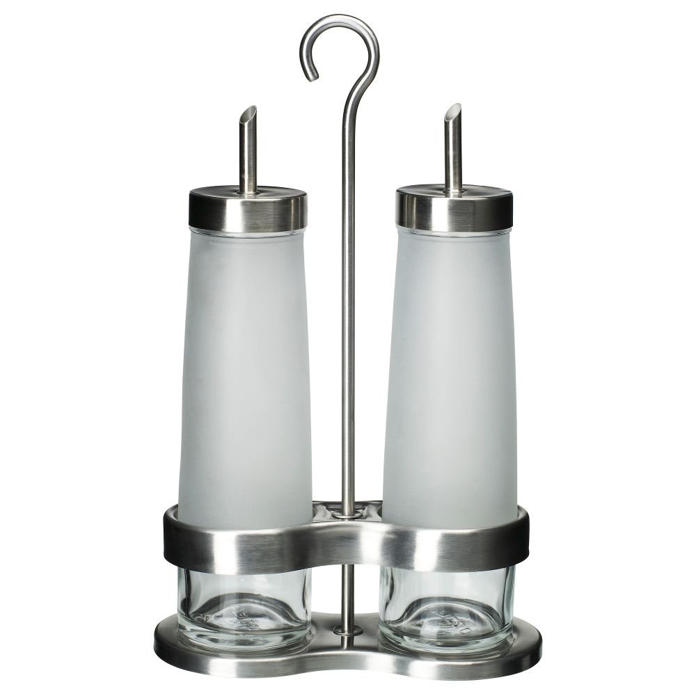 Набор для масла/уксуса, 3 предмета ДРОППАР, матовое стекло, нержавеющ сталь - фото 1