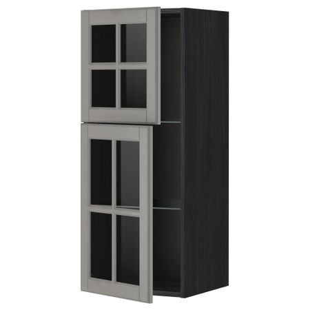 Навесной шкаф с полками, 2 стекло дверцы МЕТОД, черный, Будбин серый (40x100 см)