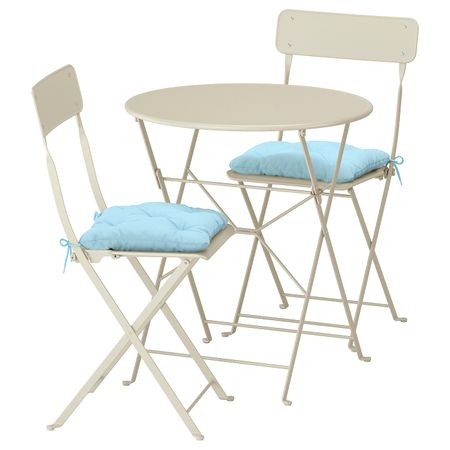 Стол + 2 складных стула,д/сада, бежевый/Куддарна голубой IKEA SALTHOLMEN САЛЬТХОЛЬМЕН 592.862.94