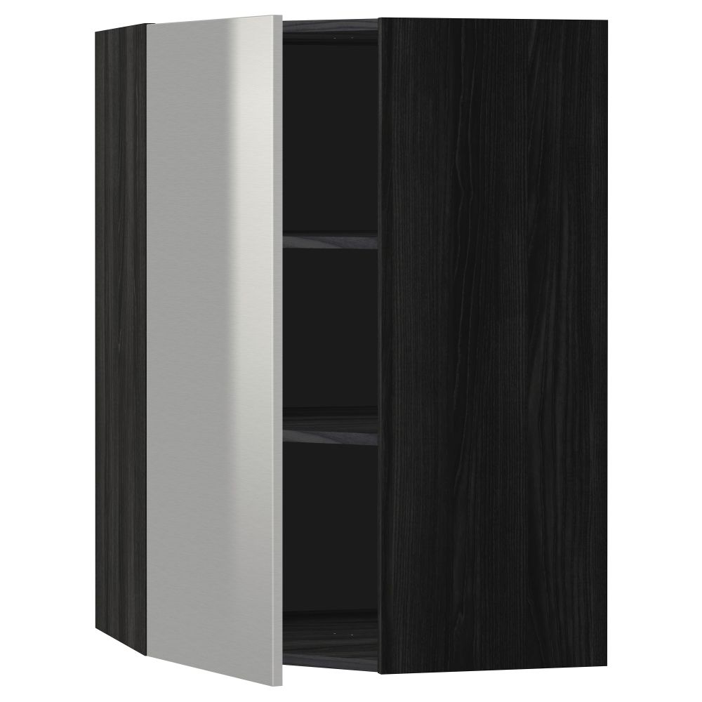 Угловой навесной шкаф с полками МЕТОД, черный, Гревста нержавеющ сталь - схема-чертеж с размерами