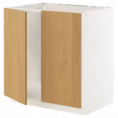 METOD Напольный шкаф для мойки+2 двери - белый/Sinarp дубовый шпон 80x60 см
