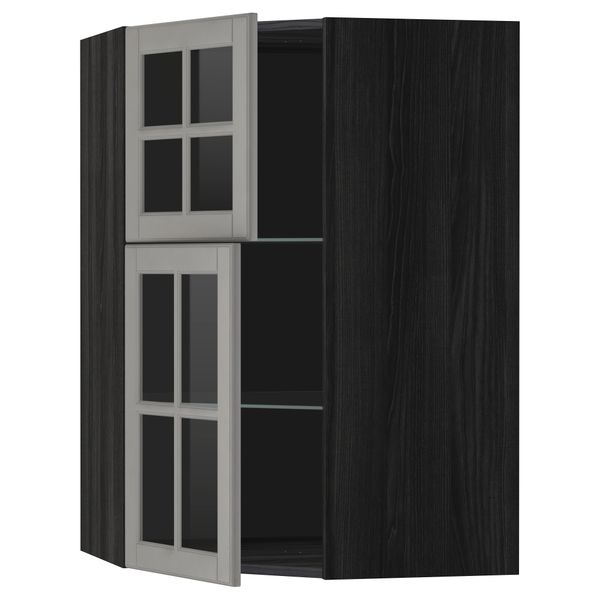 Угловой навесной шкаф + полки, 2 стеклянные дверцы МЕТОД, черный, Будбин серый (68x100 см) - схема-чертеж с размерами