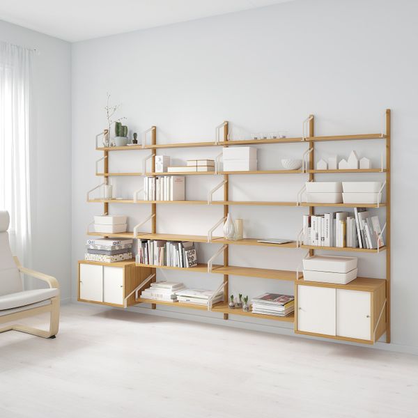 Комбинация для хранения, бамбук/белый 297x35x176 см IKEA SVALNÄS СВАЛЬНЭС 092.051.15 - фото 2