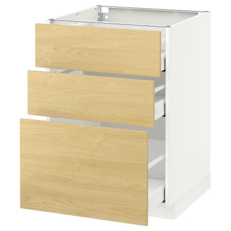 Напольный шкаф с 3 ящиками МЕТОД / МАКСИМЕРА, белый, Тингсрид береза