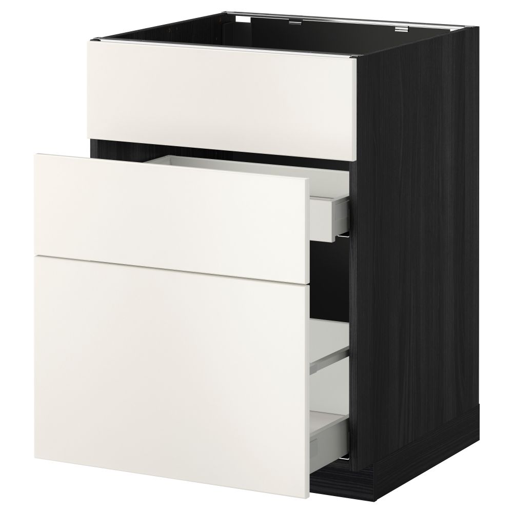 Напольный шкаф под мойку + 3 фронтальных панели, 2 ящика МЕТОД / МАКСИМЕРА, черный, Веддинге белый - схема-чертеж с размерами