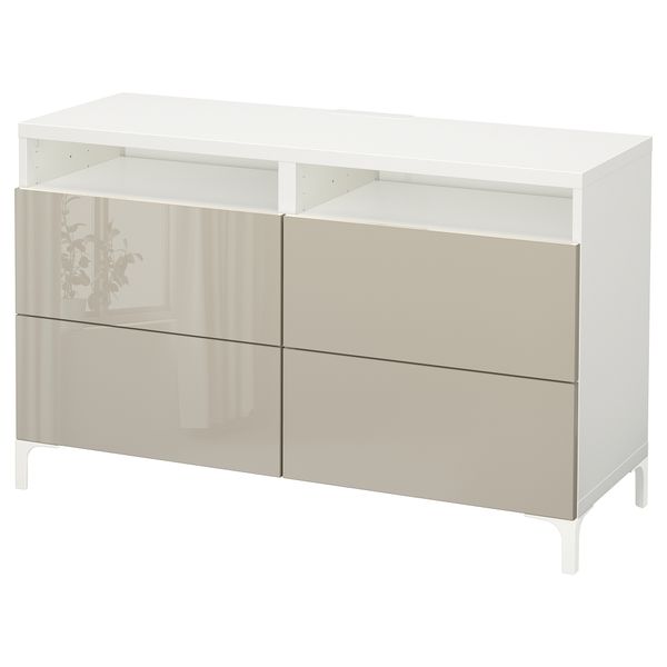 Тумба для ТВ с ящиками, 120x40x74 см, белый, Selsviken глянцевый, бежевый IKEA BESTÅ БЕСТО 991.939.38 - фото 2