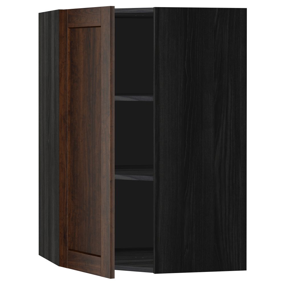 Угловой навесной шкаф с полками МЕТОД, черный, Эдсерум коричневый - схема-чертеж с размерами