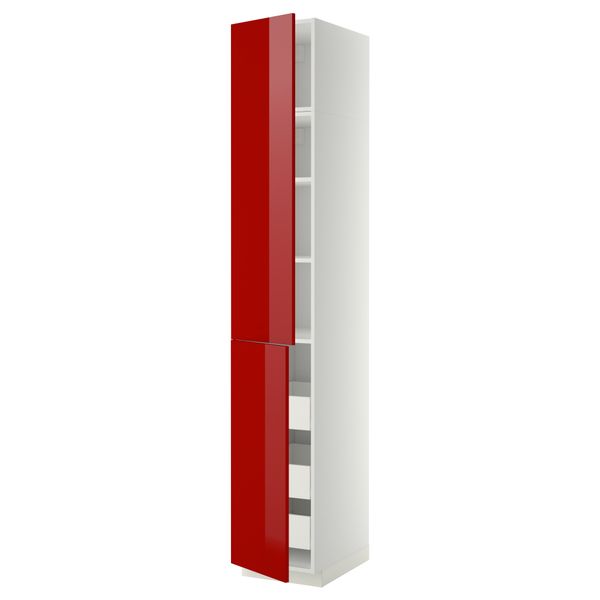 Высокий шкаф + полки, 3 ящика, 2 дверцы МЕТОД / ФОРВАРА, белый, Рингульт красный - схема-чертеж с размерами