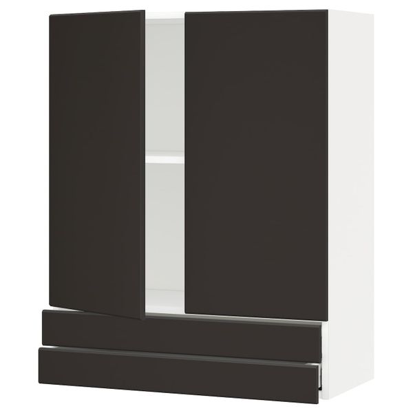 Навесной шкаф/2дверцы/2ящика, белый/Кунгсбакка антрацит 80x100 см IKEA METOD МЕТОД / MAXIMERA МАКСИМЕРА 094.467.42 - фото 1