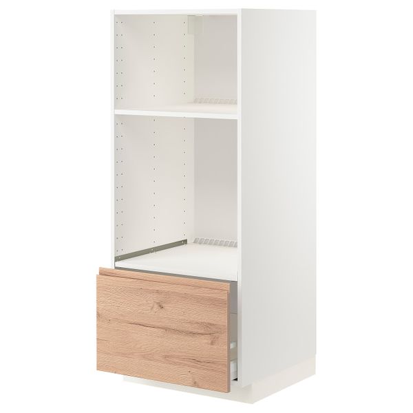 Высокий шкаф для/духовки, СВЧ с ящиком, белый/Воксторп под дуб 60x60x140 см IKEA METOD МЕТОД / MAXIMERA МАКСИМЕРА 694.143.14 - схема-чертеж с размерами