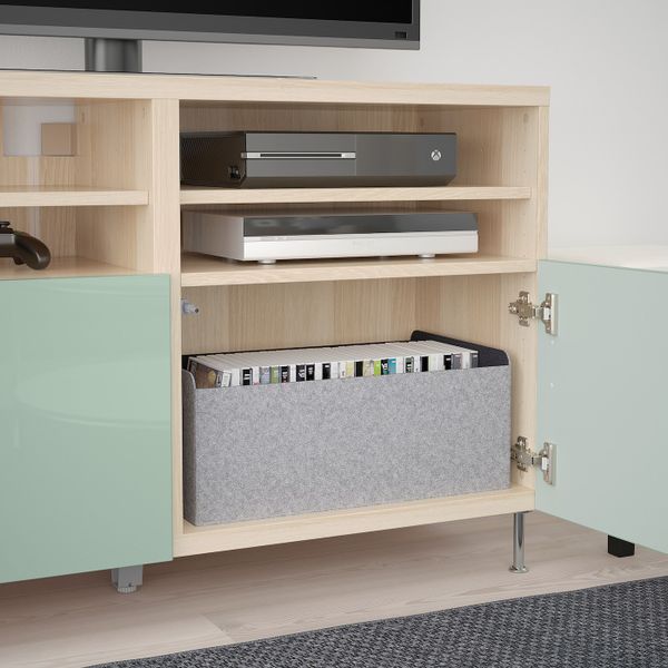 Тумба под ТВ, с дверцами, под беленый дуб, СЕЛЬСВ/СТАЛЛАРП светлый серо-зеленый, 120x42x74 см IKEA БЕСТО 492.683.18 - фото 3