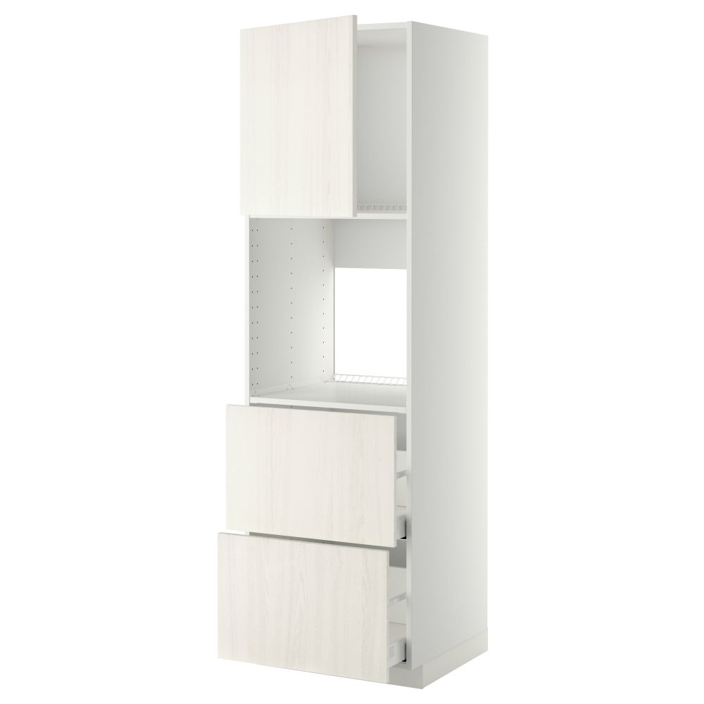 Высокий шкаф для духовки + дверца, 2 форнтальных, 2 высоких ящик МЕТОД / МАКСИМЕРА, белый, Росдаль белый - схема-чертеж с размерами