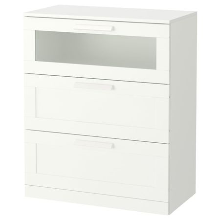 Комод с 3 ящиками, белый, матовое стекло 78x95 см IKEA BRIMNES БРИМНЭС 603.951.31