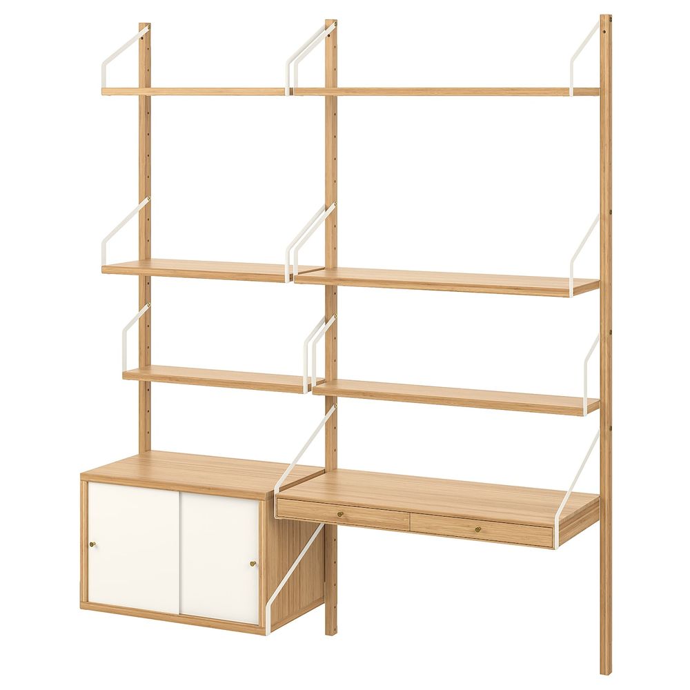 Рабочее место – комбинация, бамбук/белый 150x35x176 см IKEA SVALNÄS СВАЛЬНЭС 993.207.43 - схема-чертеж с размерами