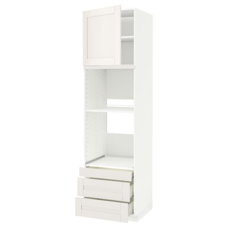 Высокий шкаф для духовки комбинированный, духовка + дверца, 3 ящика МЕТОД / ФОРВАРА, белый, Сэведаль белый
